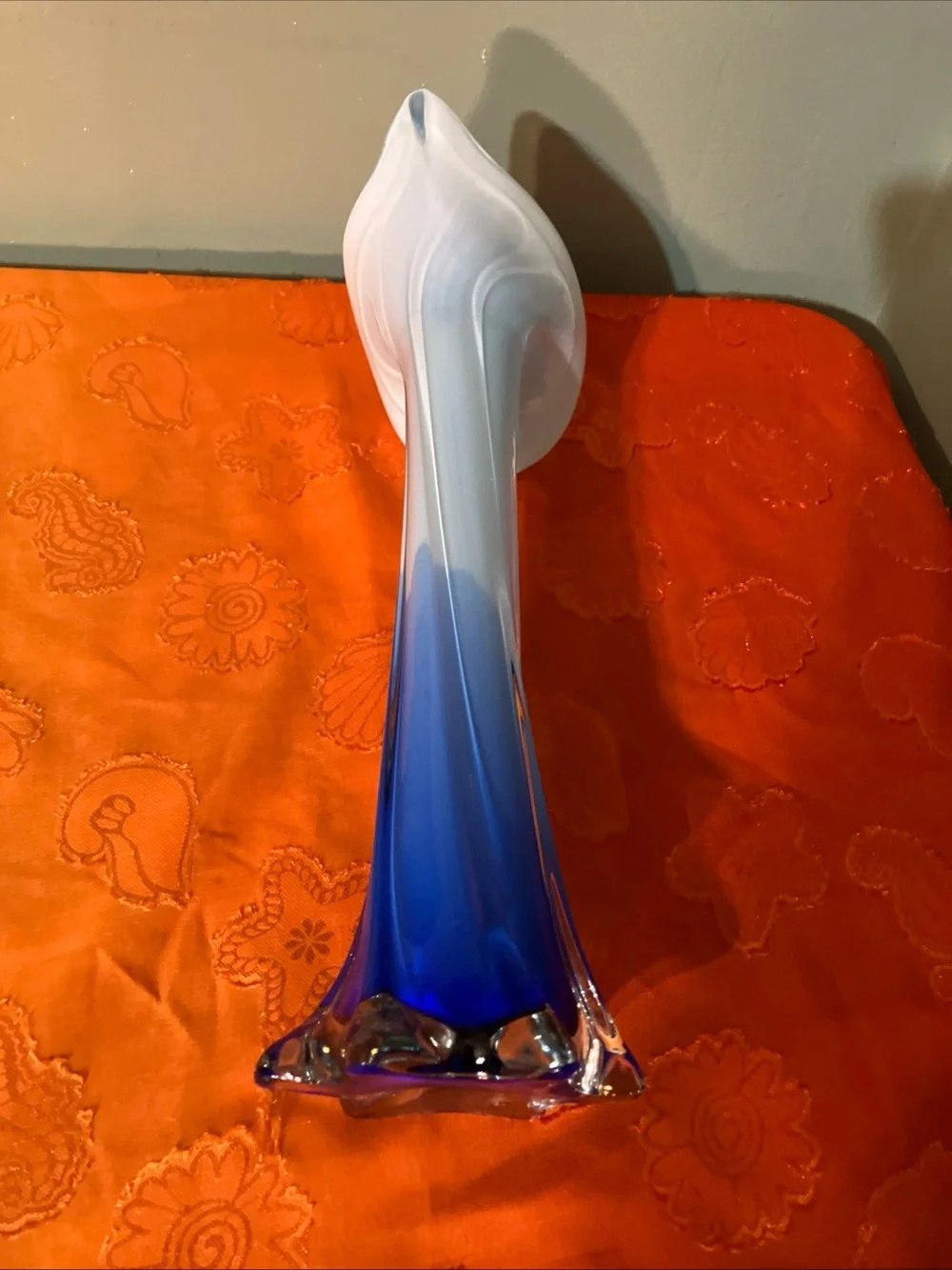 Jack in the Pulpit Cobalt Two Tones of Blue Lily Vase 12” T Art Glass